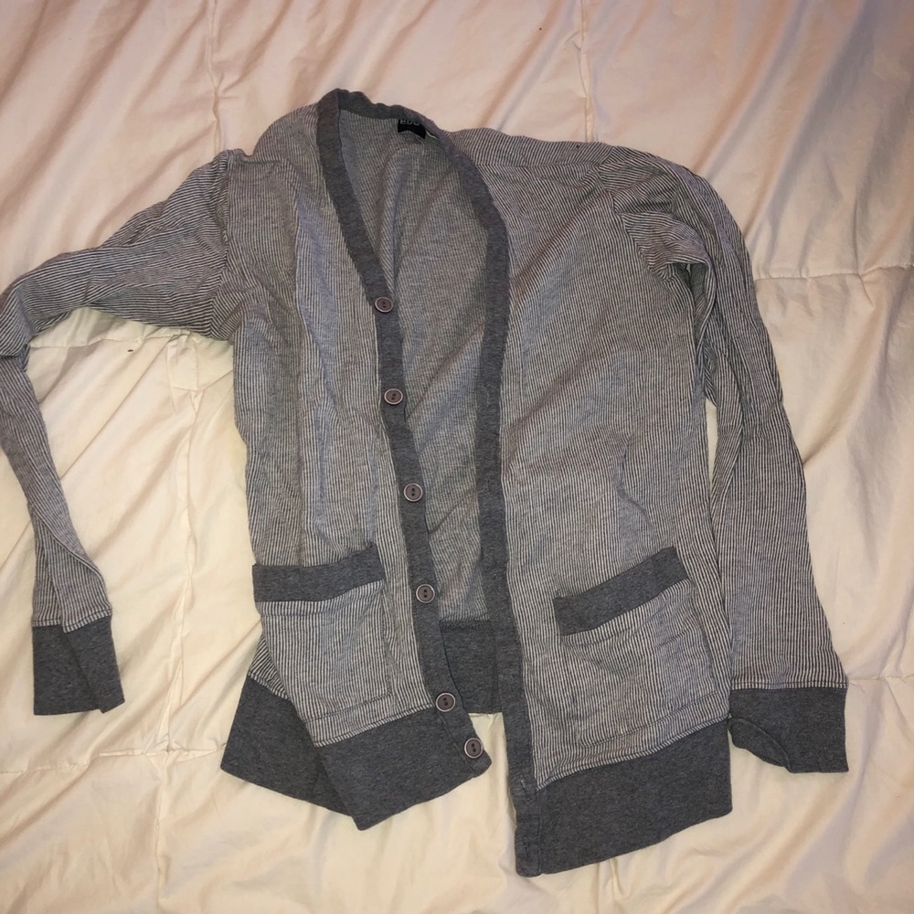 Gray & White Stripe Cardigan